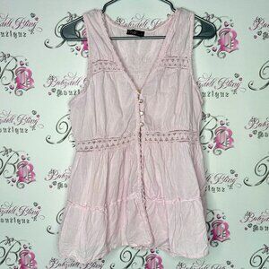 Fylo tank top crochet tiered ruffle bubblegum pink boho frilly lace trim y2k